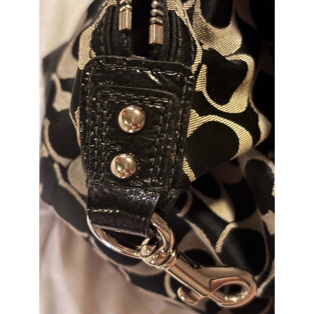 Coach Signature Satchel Carryall Tote Black Gray Patent Leather F15440 - Picture 16 of 16